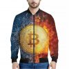 Fire And Water Bitcoin Print Bomber Jacket