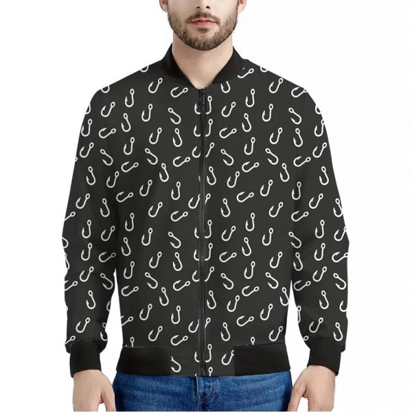 Fishing Hooks Pattern Print Bomber Jacket