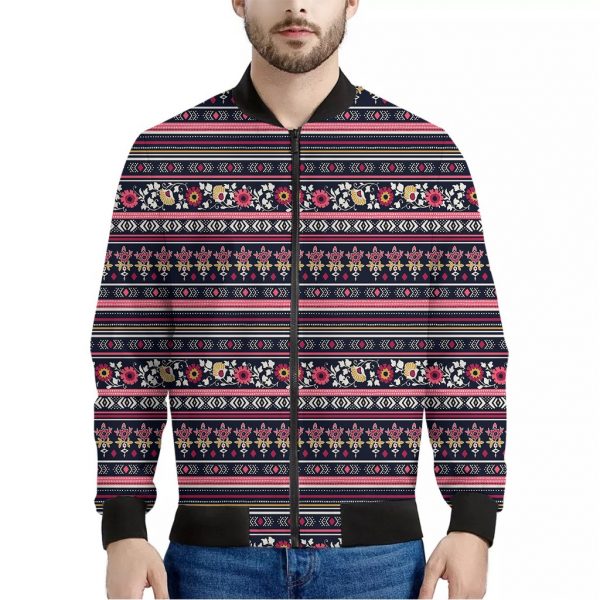 Floral Ethnic Pattern Print Bomber Jacket