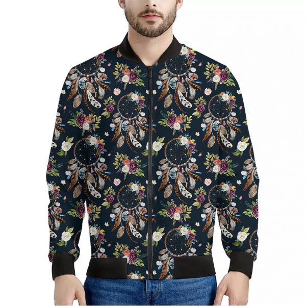 Flower Dream Catcher Pattern Print Bomber Jacket