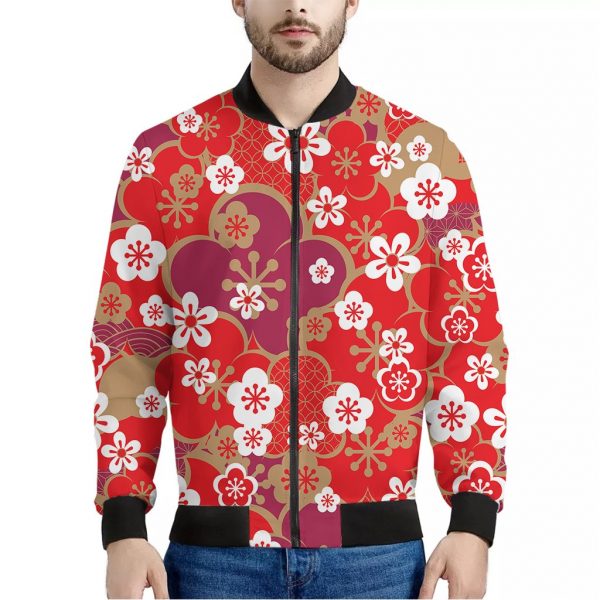 Flower Kimono Pattern Print Bomber Jacket
