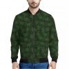 Forest Green Cannabis Leaf Print Bomber Jacket