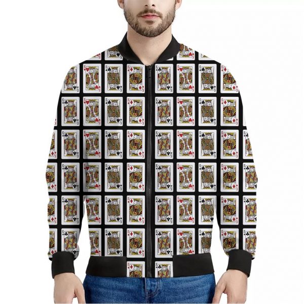 Four Kings Playing Cards Pattern Print Bomber Jacket