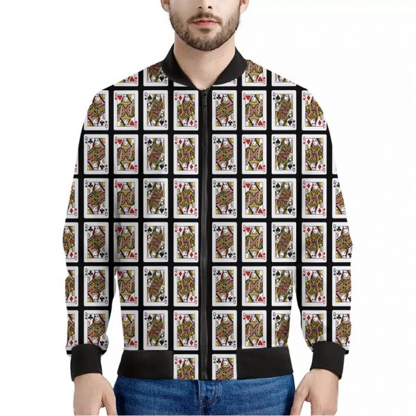 Four Queens Playing Cards Pattern Print Bomber Jacket