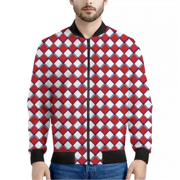 Fourth of July American Plaid Print Bomber Jacket