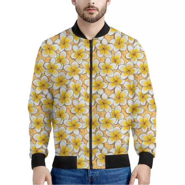 Frangipani Flower Pattern Print Bomber Jacket