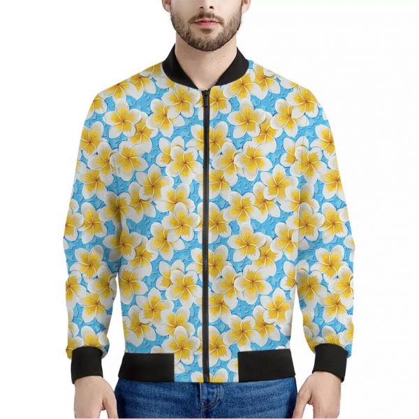 Frangipani On The Water Pattern Print Bomber Jacket