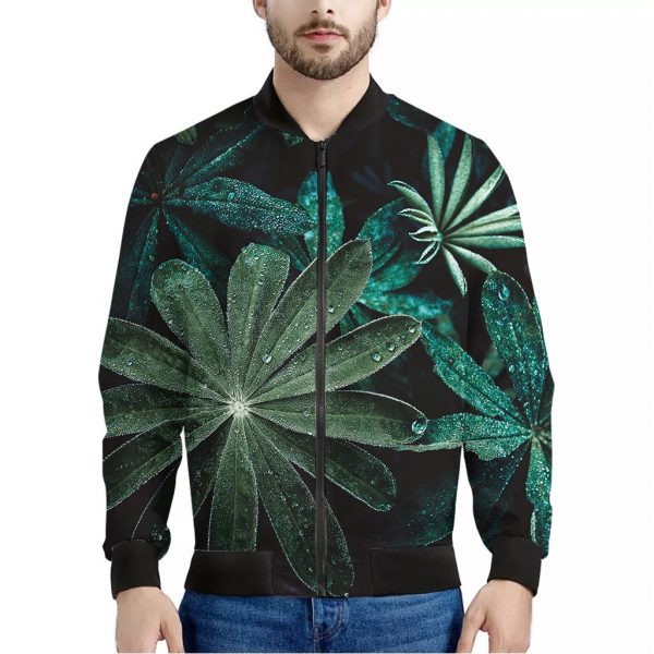 Fresh Tropical Leaf Print Bomber Jacket