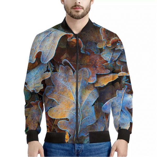 Frozen Oak leaf Print Bomber Jacket