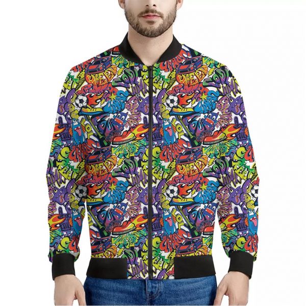 Funky Graffiti Pattern Print Bomber Jacket