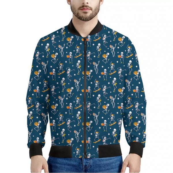 Funny Skeleton Party Pattern Print Bomber Jacket
