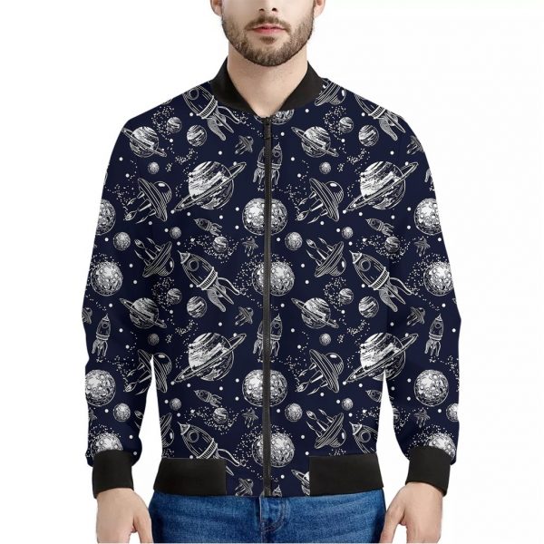 Galaxy UFO Pattern Print Bomber Jacket