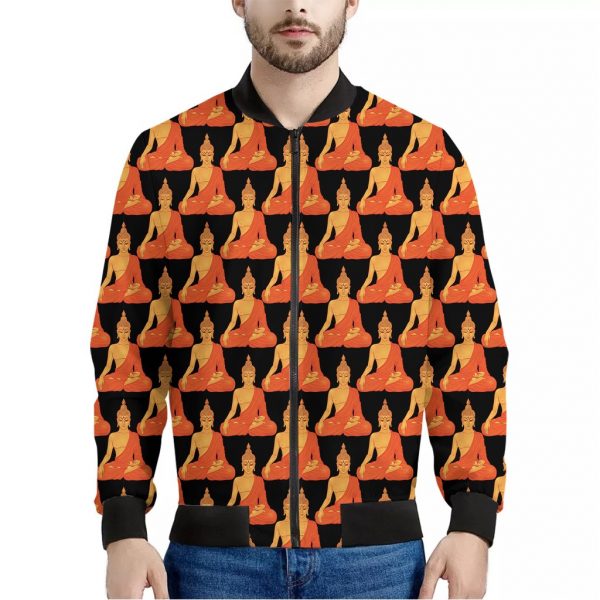 Gautama Buddha Pattern Print Bomber Jacket