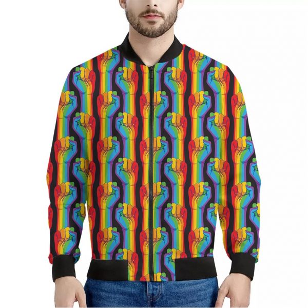 Gay Pride Hand Sign Pattern Print Bomber Jacket