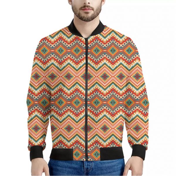 Geometric Pendleton Navajo Pattern Print Bomber Jacket