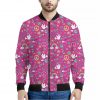 Girly Peace Sign And Love Pattern Print Bomber Jacket
