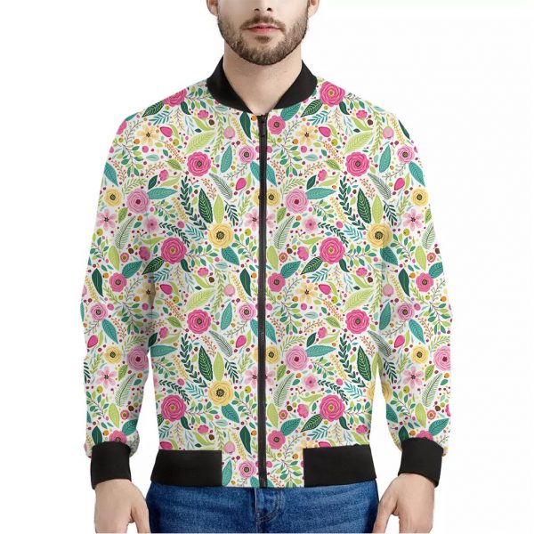 Girly Spring Flower Pattern Print Bomber Jacket