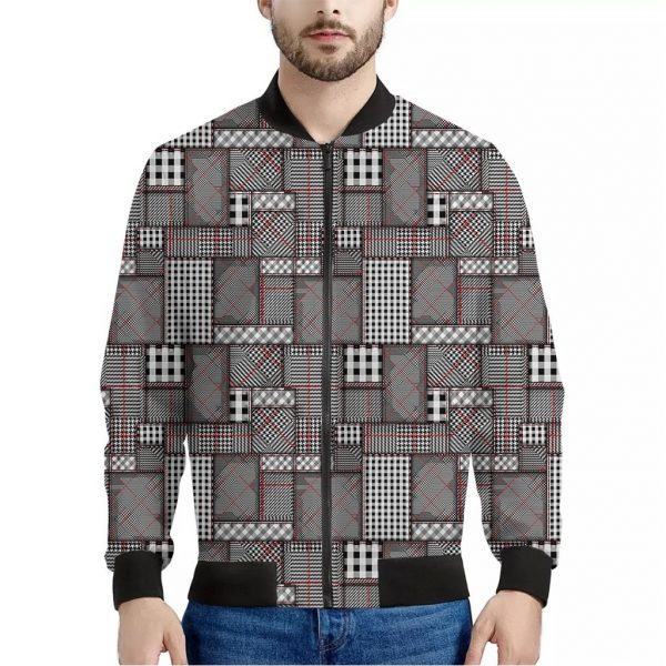 Glen Plaid Patchwork Pattern Print Bomber Jacket
