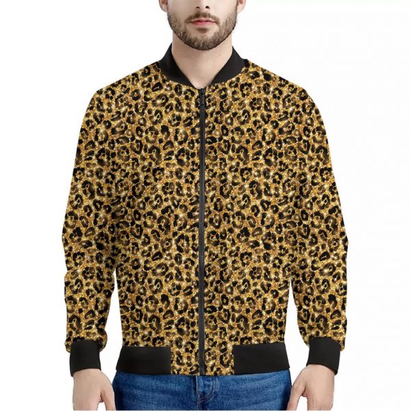 Glitter Gold Leopard Print Bomber Jacket