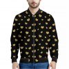 Gold And Black Heart Pattern Print Bomber Jacket