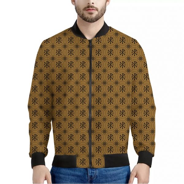 Gold And Black Orthodox Pattern Print Bomber Jacket