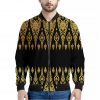 Gold And Black Thai Pattern Print Bomber Jacket