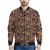 Gold And Blue Paisley Pattern Print Bomber Jacket