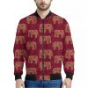 Gold And Red Boho Elephant Print Bomber Jacket