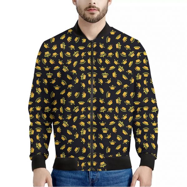 Gold Crown Pattern Print Bomber Jacket