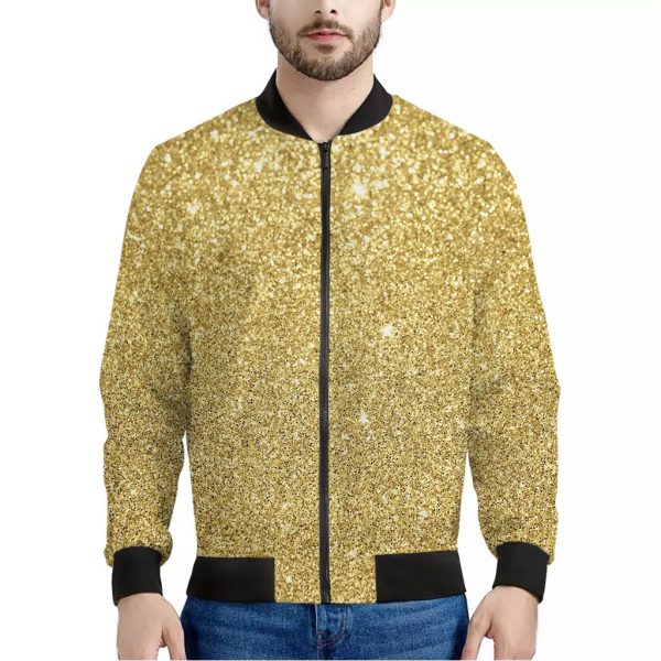 Gold Glitter Texture Print Bomber Jacket