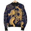 Gold Japanese Dragon Pattern Print Bomber Jacket