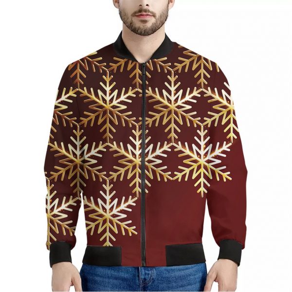 Golden Snowflake Print Bomber Jacket