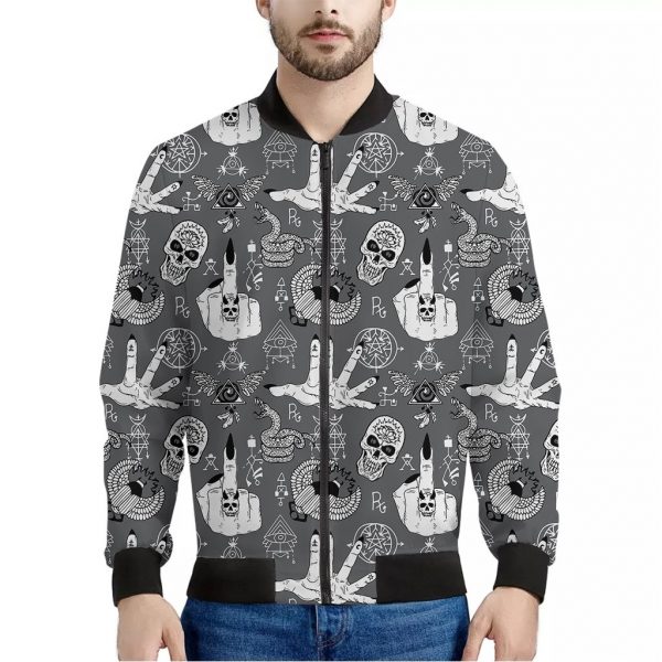 Gothic Wicca Curse Print Bomber Jacket
