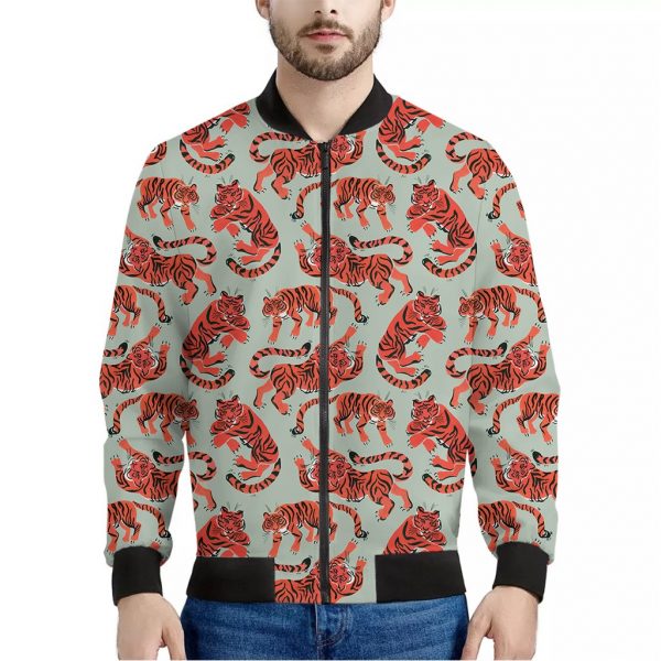 Gouache Tiger Pattern Print Bomber Jacket
