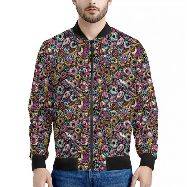 Graffiti Donut Pattern Print Bomber Jacket