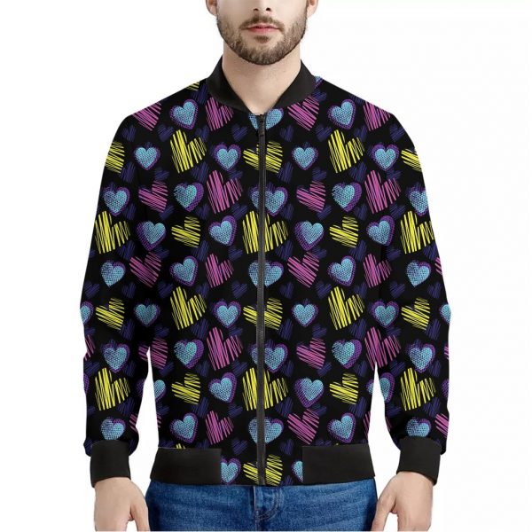 Graffiti Heart Pattern Print Bomber Jacket