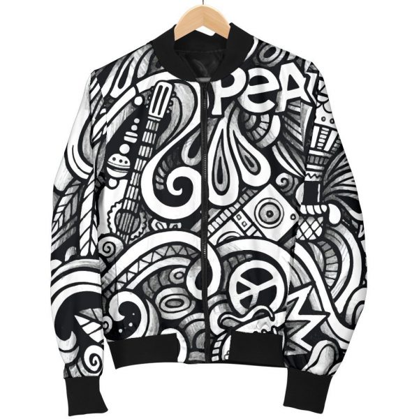 Graffiti Surfing Pattern Print Bomber Jacket