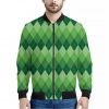 Grass Green Argyle Pattern Print Bomber Jacket