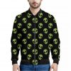 Green Alien Face Pattern Print Bomber Jacket