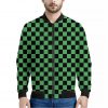 Green And Black Checkered Pattern Print Bomber Jacket