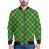 Green And Orange Buffalo Plaid Print Bomber Jacket