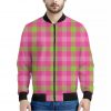 Green And Pink Buffalo Plaid Print Bomber Jacket