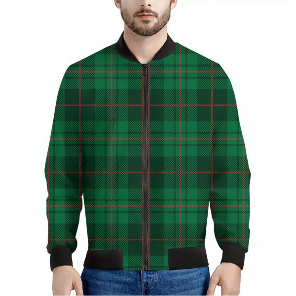Green And Red Stewart Tartan Print Bomber Jacket