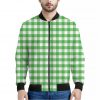 Green And White Gingham Pattern Print Bomber Jacket