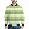 Green And White Striped Pattern Print Bomber Jacket