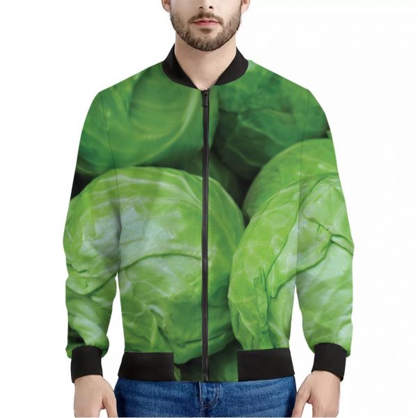 Green Cabbage Print Bomber Jacket