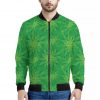Green Cannabis Leaf Pattern Print Bomber Jacket