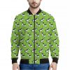 Green Doodle Bull Terrier Pattern Print Bomber Jacket