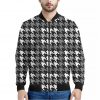 Grey Houndstooth Pattern Print Bomber Jacket