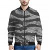 Grey Tiger Stripe Camouflage Print Bomber Jacket